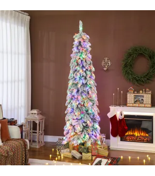 Árbol de Navidad Estrecho 225 cm con Luces LED Bicolores 11 Modos de Iluminación Temporizador 800 Ramas Verde