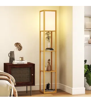 Lámpara de Pie con Estantes de Almacenaje Bombilla E27 para Salón Dormitorio Oficina Natural