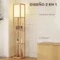 Lámpara de Pie con Estantes de Almacenaje Bombilla E27 para Salón Dormitorio Oficina Natural
