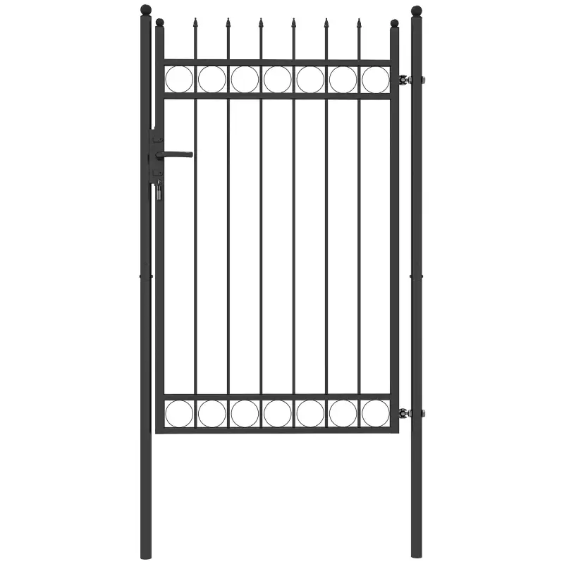 Puerta de Jardín Metálica con Cerradura y Llaves de Acero Galvanizado Resistente a la Intemperie 147,5x89 cm Negro