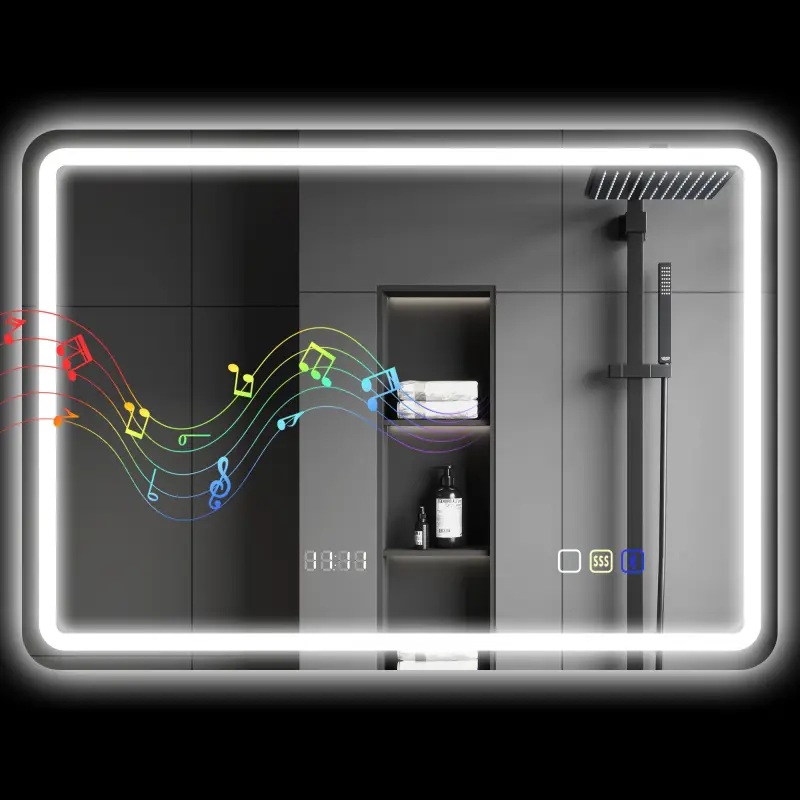 Espejo de Baño con Luz LED 70x50 cm con Bluetooth 3 Colores de Luz Reloj Digital Función Antivaho Función de Memoria Espejo de Baño con Luz LED 70x50 cm con Bluetooth 3 Colores de Luz Reloj Digital Función Antivaho Función de Memoria