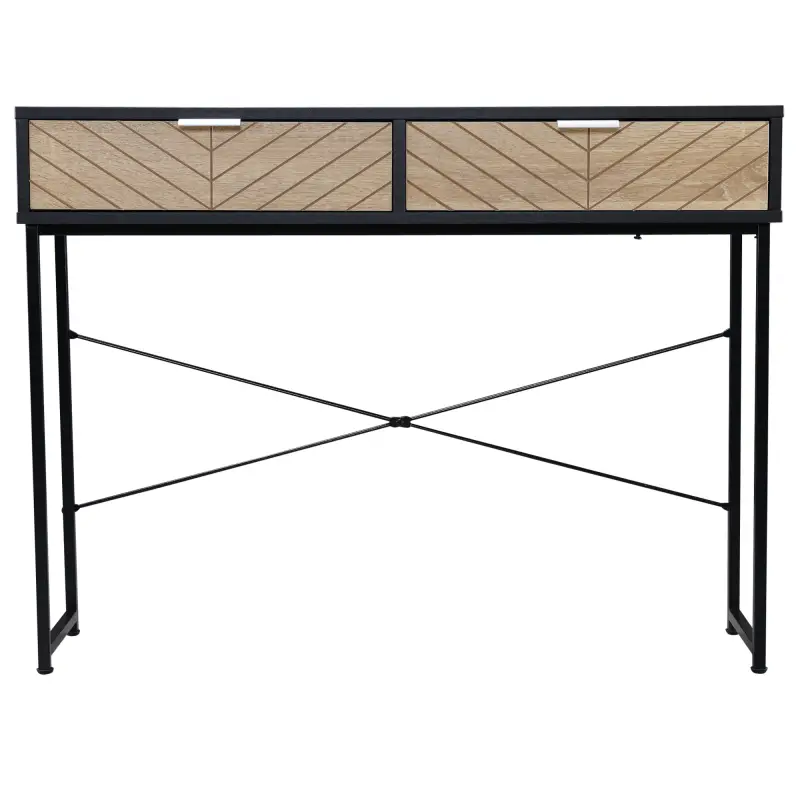 Mesa de Consola Estrecha con 2 Cajones Diseño de Líneas Talladas Estilo Moderna Negro y Roble Mesa de Consola Estrecha con 2 Cajones Diseño de Líneas Talladas Estilo Moderna Negro y Roble