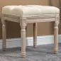 Reposapiés de Salón con Asiento Capitoné y Patas Talladas de Madera Estilo Vintage para Dormitorio 40x40x43 cm Beige