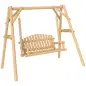 Banco Columpio de Jardín de Madera de 2 Plazas con Bandejas Laterales Reposabrazos y Estructura en A Natural
