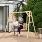 Banco Columpio de Jardín de Madera de 2 Plazas con Bandejas Laterales Reposabrazos y Estructura en A Natural