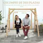 Banco Columpio de Jardín de Madera de 2 Plazas con Bandejas Laterales Reposabrazos y Estructura en A Natural