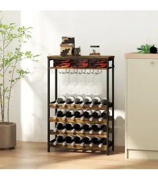 Botellero Vino para 24 Botellas con Soporte para Copas y Estante Abierto 66x30x100,3 cm Marrón Rústico