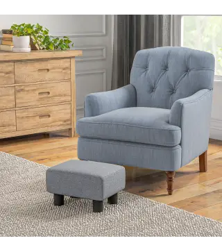Reposapiés de Salón Taburete Bajo con Asiento Acolchado Rectangular para Sala de Estar Dormitorio 40x30x24 cm Gris