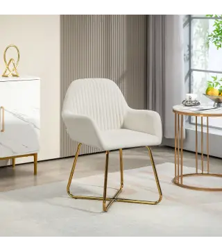 Sillón de Salón Tapizado en Terciopelo con Asiento Acolchado Base Metálica Cruzada Crema