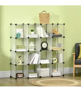 Armario Modular de Plástico Zapatero Organizador con 16 Cubos para Entrada Pasillo Dormitorio 125x32x125 cm Transparente