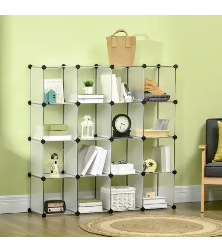 Armario Modular de Plástico Zapatero Organizador con 16 Cubos para Entrada Pasillo Dormitorio 125x32x125 cm Transparente