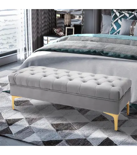 Taburete Pie de Cama Banco de Dormitorio con Asiento Acolchado y Patas Metálicas para Entrada Pasillo 118x45x42 cm Gris