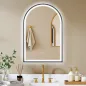 Espejo de Baño con Luz 60x90 cm Espejo de Pared Arqueado 3 Colores de Luz Brillo Regulable Función Antivaho Negro