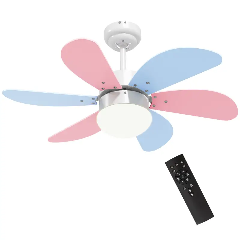 Ventilador de Techo con Luz 34W Ø82,5 cm Motor DC con 6 Aspas Reversibles Mando a Distancia y Temporizador Multicolor
