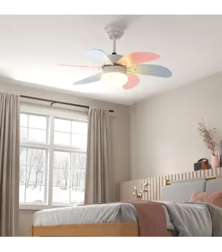 Ventilador de Techo con Luz 34W Ø82,5 cm Motor DC con 6 Aspas Reversibles Mando a Distancia y Temporizador Multicolor
