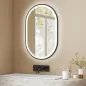 Espejo de Baño con Luz 60x90 cm Espejo de Pared Ovalado 3 Colores de Luz Brillo Regulable Función Antivaho Negro
