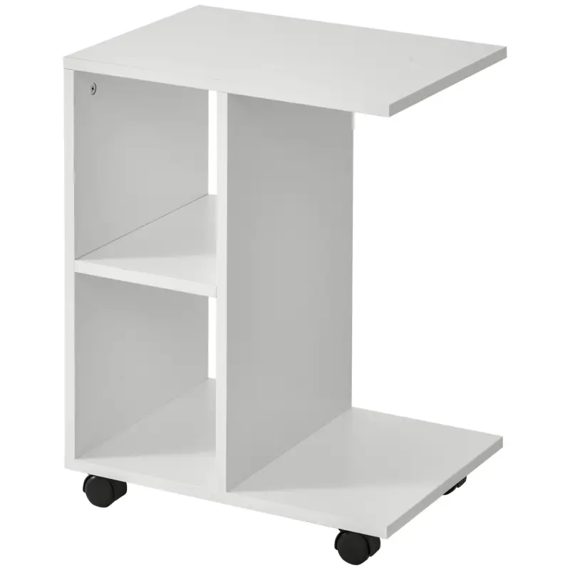 Mesita Auxiliar con Ruedas Mesa para Sofá en Forma de C con Estantes Abiertos para Salón 45x35x58 cm Blanco Mesita Auxiliar con Ruedas Mesa para Sofá en Forma de C con Estantes Abiertos para Salón 45x35x58 cm Blanco