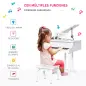 Piano de Cola Infantil de MDF con 30 Teclas Taburete y Atril de Partituras Piano para Niños Instrumento Musical Didáctico 52x50x