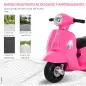 Moto Eléctrica Vespa para Niños de 18-36 Meses Moto de Batería 6V con Faro Bocina y 4 Ruedas 66,5x38x52 cm Rosa
