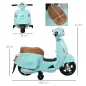 Motocicleta Infantil con Faro Bocina y 4 Ruedas Moto Eléctrica Vespa para Niños con Licencia 66,5x38x52 cm Verde