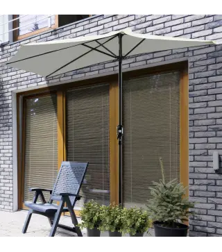 Sombrilla 269x138x236 cm Parasol de Jardín con Manivela y Forma Semicircular para Exterior Terraza Patio Piscina Crema