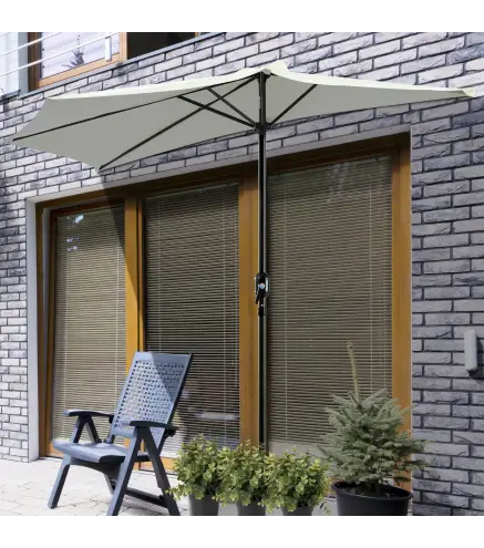 Sombrilla 269x138x236 cm Parasol de Jardín con Manivela y Forma Semicircular para Exterior Terraza Patio Piscina Crema