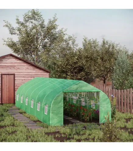 Invernadero de Exterior Invernadero de Túnel 8x3x2 m Invernadero de Jardín con 12 Ventanas y Puerta Enrollable para Cultivo Plan