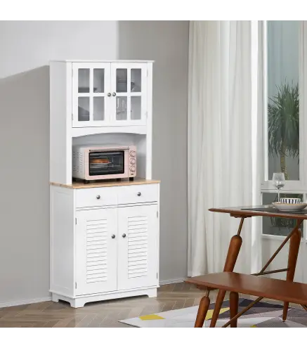 Armario de Cocina Aparador de Comedor con 2 Cajones Estantes Ajustables y Antivuelco 68x39,5x170 cm Blanco