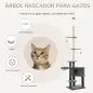 Árbol Rascador para Gatos de 220-265 cm Altura Ajustable al Techo con Plataformas Bolas de Juego Poste de Sisal Natural