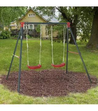 Columpio Doble para Niños +3 Años con Soporte de Metal Juego de Columpio Infantil Cuerda Ajustable Exteriores Carga Máx. 40kg 23