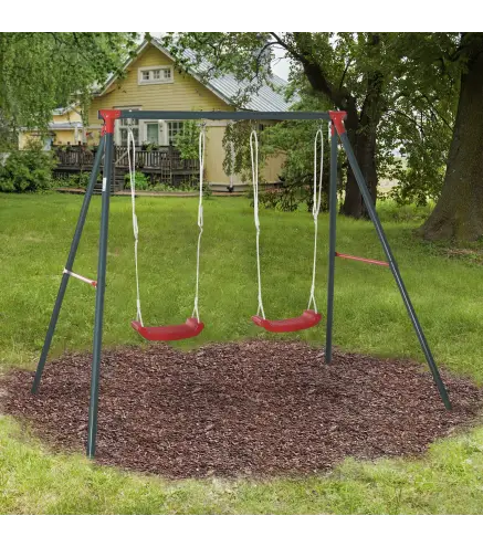 Columpio Doble para Niños +3 Años con Soporte de Metal Juego de Columpio Infantil Cuerda Ajustable Exteriores Carga Máx. 40kg 23