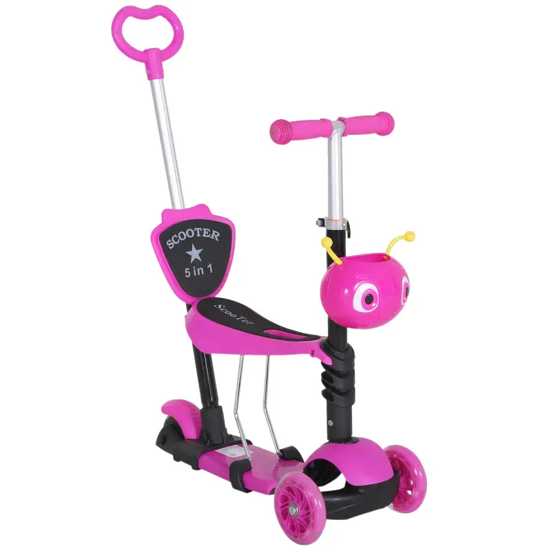 3 en 1 Patinete para Niños de +18 Meses Scooter de 3 Ruedas con Asiento Extraíble Manillar Mango de Empuje Altura Ajustable 62x2