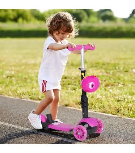 3 en 1 Patinete para Niños de +18 Meses Scooter de 3 Ruedas con Asiento Extraíble Manillar Mango de Empuje Altura Ajustable 62x2