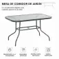Mesa de Jardín Exterior Rectangular de Metal Bordes Curvos con Orificio para Sombrilla Capacidad 70kg Vidrio Templado 120x80x70