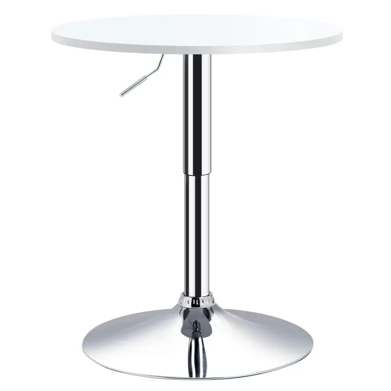 Mesa de Bar Regulable en Altura con Base Redonda y Antideslizante para Cocina Comedor Ø60x69-93 cm Blanco