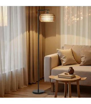 Lámpara de Pie con Doble Capa de Pantalla Bohemia con 3 Temperaturas de Color Brillo Ajustable Control Remoto