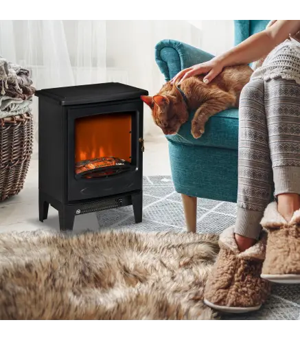 Chimenea Eléctrica Portátil de 900/1800W con Efecto de Llama Termostato Ajustable y Protección Sobrecalentamiento hasta 20 m² 39
