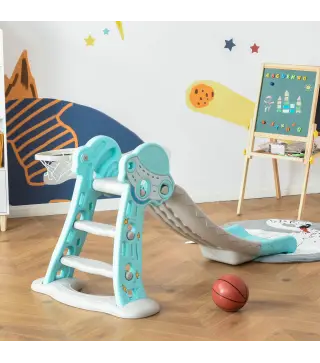 Tobogán para Niños +18 Meses Plegable 2 en 1 con Canasta de Baloncesto Modelo Jirafa Juguete Infantil para Interiores y Exterior