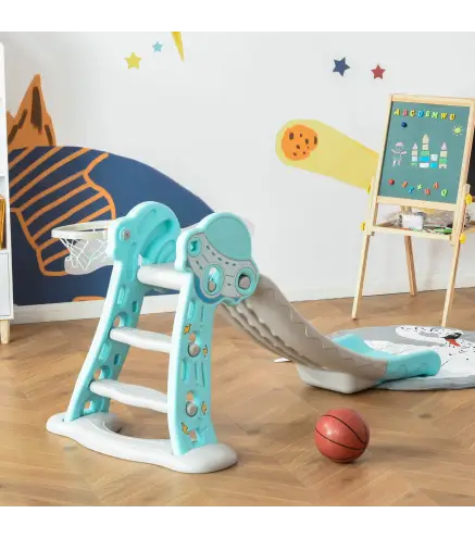 Tobogán para Niños +18 Meses Plegable 2 en 1 con Canasta de Baloncesto Modelo Jirafa Juguete Infantil para Interiores y Exterior