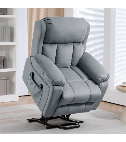 Sillón Levanta Personas con 8 Punto de Masaje Función de Calentamiento Mando a Distancia y Bolsillo Lateral Gris