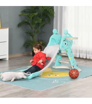 Tobogán para Niños +18 Meses Plegable 2 en 1 con Canasta de Baloncesto Modelo Jirafa Juguete Infantil para Interiores y Exterior