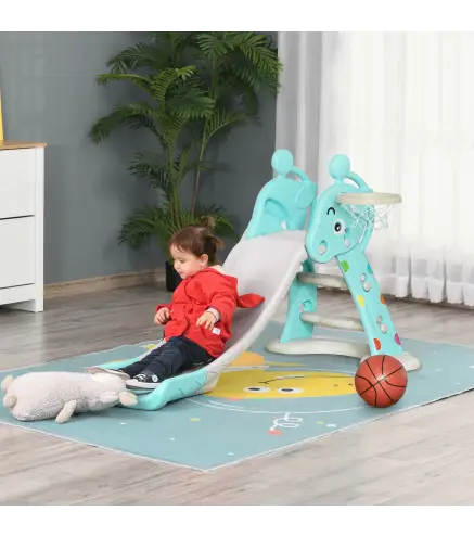 Tobogán para Niños +18 Meses Plegable 2 en 1 con Canasta de Baloncesto Modelo Jirafa Juguete Infantil para Interiores y Exterior