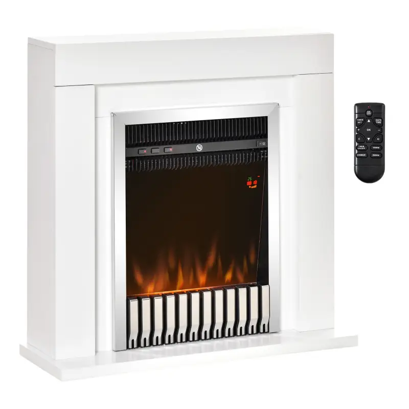 Chimenea Eléctrica 1000/2000W Chimenea Decorativa con Marco Llama Termostato Mando a Distancia Temporizador y Protección Sobreca