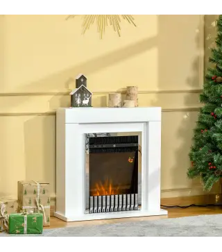 Chimenea Eléctrica 1000/2000W Chimenea Decorativa con Marco Llama Termostato Mando a Distancia Temporizador y Protección Sobreca