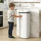 Cubo de Basura Cocina Automático 50 L Estrecha de Acero Inoxidable con Sensor Infrarrojo Modo Manual Antihuellas Blanco