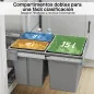 Cubo de Basura Extraíble bajo Fregadero con 3 Contenedores Capacidad Total 31L (15L+8Lx2) Fijación Inferior Gris Claro
