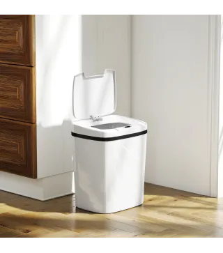 Cubo de Basura Cocina Automático 15 L con Sensor Infrarrojo y Modo Manual Anillo de Retención Antihuellas Blanco