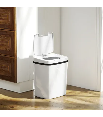 Cubo de Basura Cocina Automático 15 L con Sensor Infrarrojo y Modo Manual Anillo de Retención Antihuellas Blanco