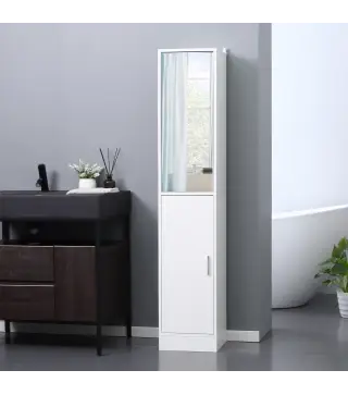 Armario para Baño Alto Mueble Columna de Baño con Espejo 2 Puertas y Estantes Ajustables Multiusos 32x28x162 cm Blanco