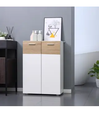 Armario de Suelo para Baño con 2 Puertas y Estantes Interiores Ajustables Mueble Auxiliar de Madera Multiusos para Salón Cocina